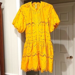 Anthropologie 1X Yellow Eyelet Dress